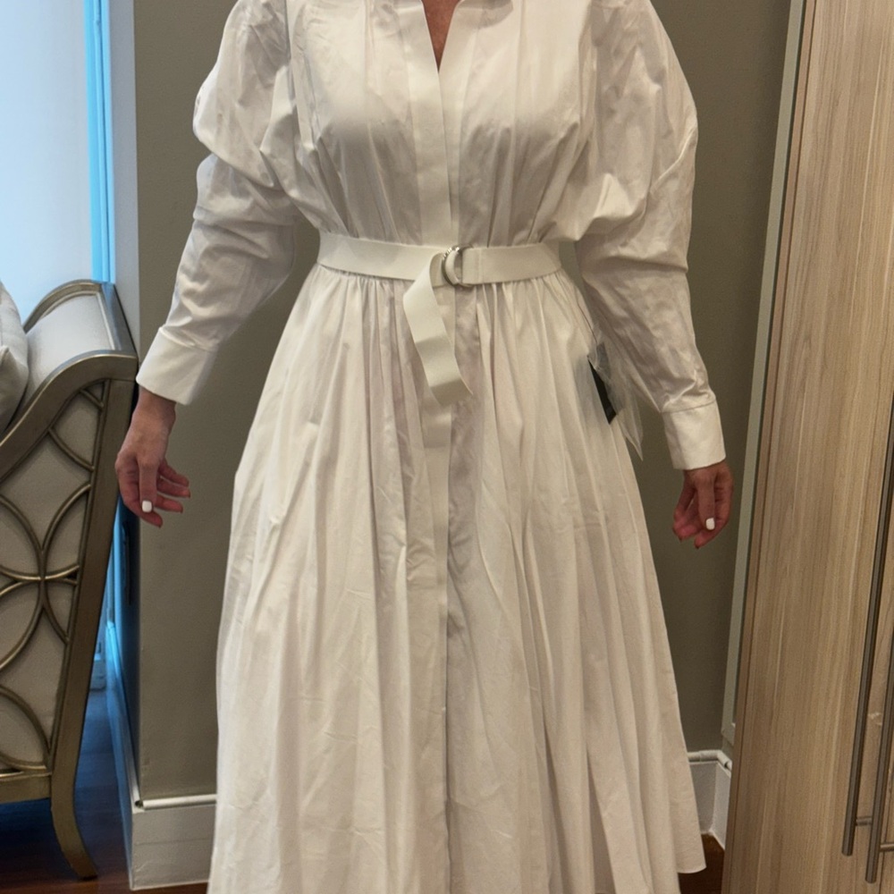 Norma Kamali White Long Sleeve Belted Dress - Picture 9 of 15